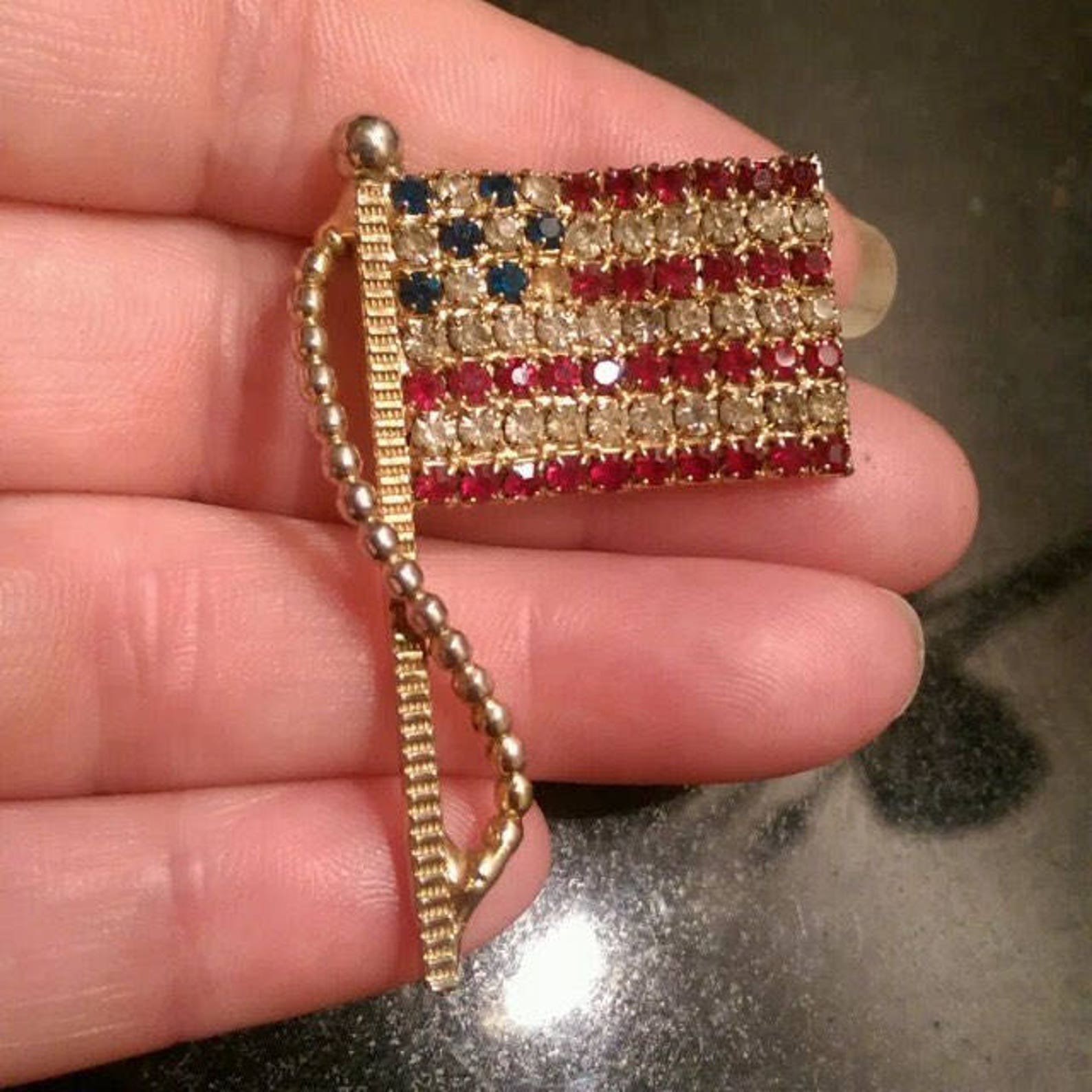 American Flag Brooch USA Brooch Crystal Brooch Vintage Etsy
