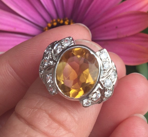 Vintage Citrine Ring, Yellow Gemstone Ring, Citrin