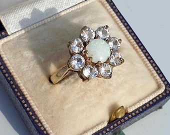 Beautiful Vintage Opal Ring Size N or 6.75 Sterling Silver Opal Cluster Ring 925 Silver Opal Halo Ring Opal Flower Ring Boxed Gift Wrapped