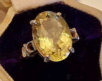 Large 9ct Gold Citrine Ring Size O / 7.25 Statement Ring, Boxed Jewellery Gift for Her