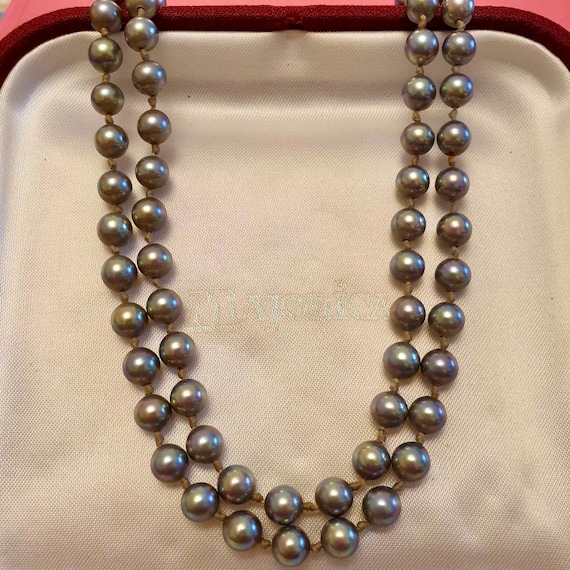 Vintage Mallorca Pearl Necklace 24 Inch Grey Pearl Necklace Boxed