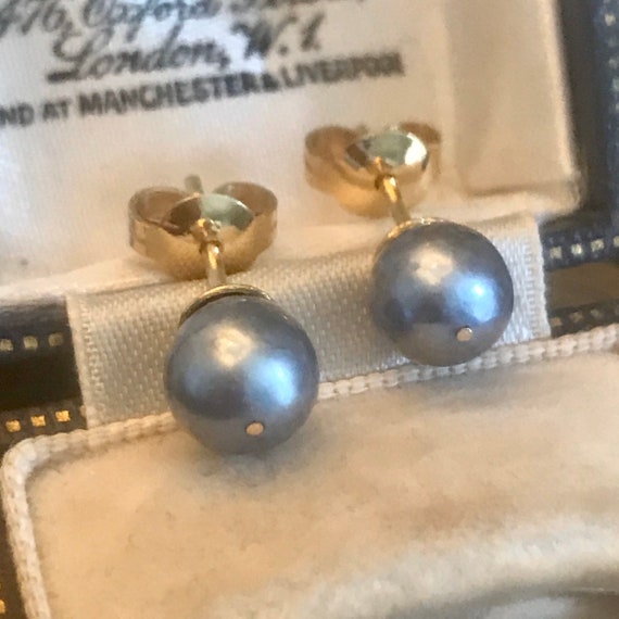 Pearl Gold Earrings, Grey Pearl Earrings, 18ct Gol