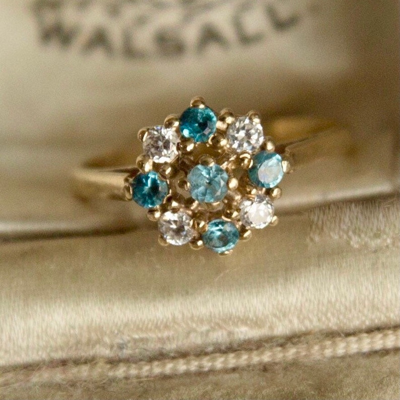 Flower Ring Small Gold Ring Vintage Topaz Gold Ring Cluster Gold Ring Gift for Her Multistone Ring