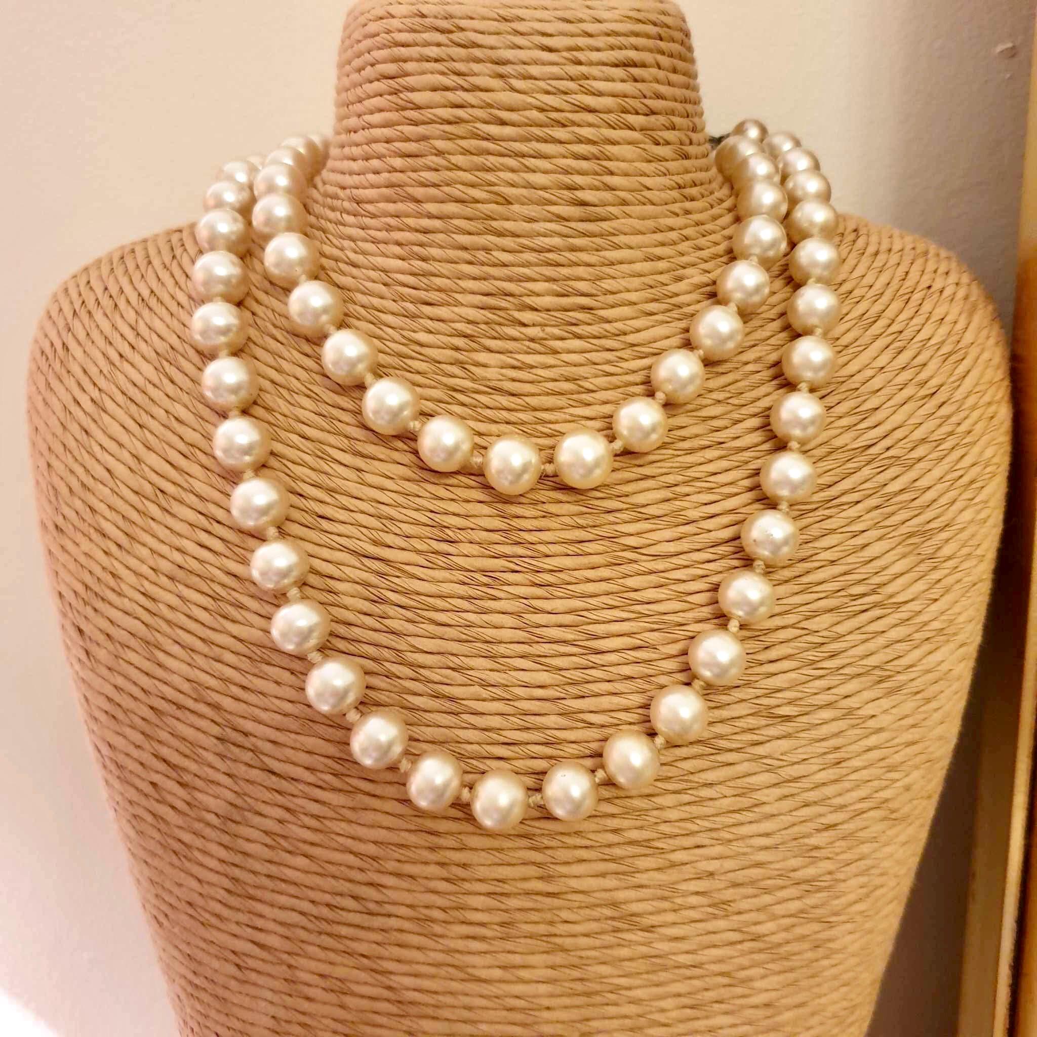 ロングパールネックレス 28インチ ヴィンテージアイボリーパール 