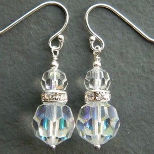 Bellissimi orecchini di cristallo Aurora Boreale con ganci in argento, orecchini pendenti di cristallo per la sposa, orecchini per damigella d&#39;onore, orecchini da sposa