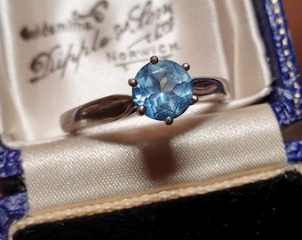 Pretty Sterling Silver Topaz Ring Size P Pre-Loved Silver Ring with Stone Blue Topaz Ring Size 7 3/4 November Birthstone Ring Gift for Women