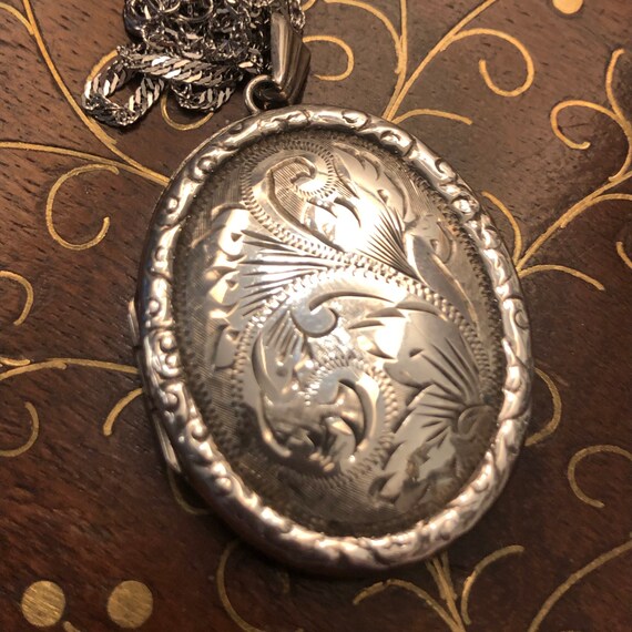 Vintage Silver Locket, Large Silver Locket, Engrav