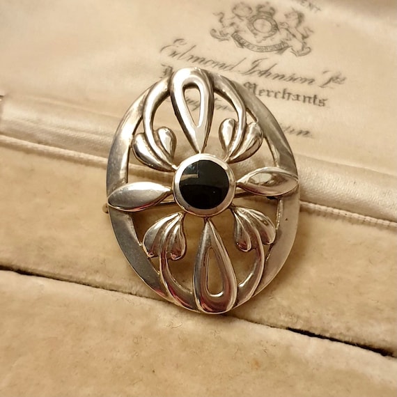 ヴィンテージブローチ 女性用シルバーブローチ オニキスブローチピン  