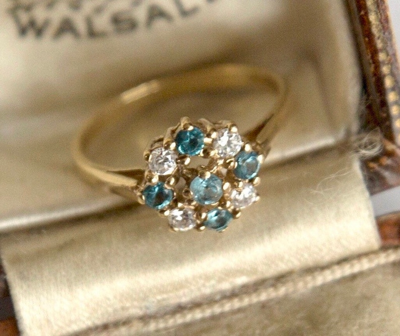 Flower Ring Small Gold Ring Vintage Topaz Gold Ring Cluster Gold Ring Gift for Her Multistone Ring