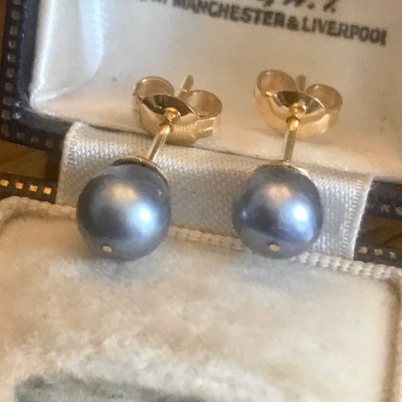 18ct Gold Grey Pearl Earrings, Real Pearl Earrings
