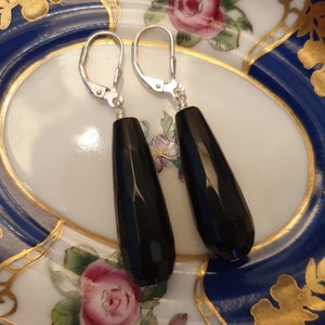 Elegant Sterling Silver Black Teardrop Earrings 925 Silver Onyx Earrings Black Dangle Earrings Black Drop Earrings Evening Jewellery
