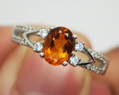 Madeira Citrine Natural Gemstone 925 Sterling Rhodium Silver Ring