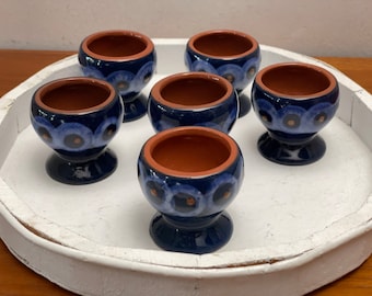 6 vintage egg cups | handmade | Ceramic | Peacock eye