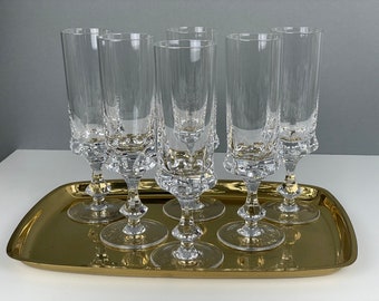 6 champagne glasses, champagne flutes, champagne glasses | Crystal glass | beautiful, graphic decor | G93