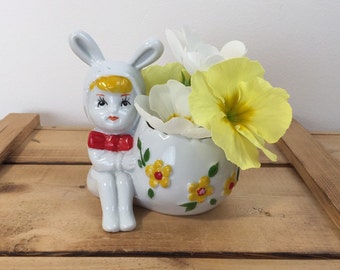 Kleine Vase oder Blumentopf  mit Figur | Keramik
