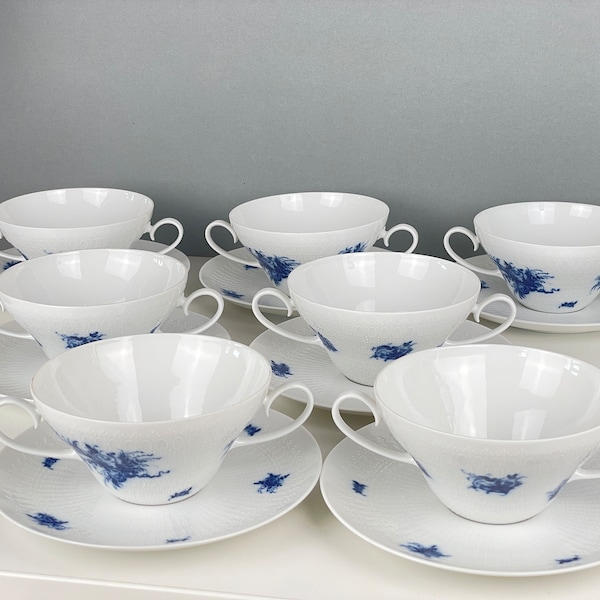 7 Suppentassen mit Untertasse | ROSENTHAL STUDIO LINE – Romanze „blau“  | Bjørn Wiinblad