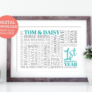 First Anniversary Word Art - Personalised Word Cloud - DOWNLOAD
