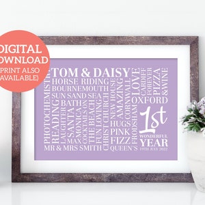 1st Anniversary Word Art - Personalised Word Cloud - DOWNLOAD