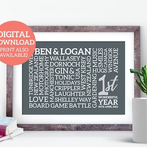 1st Anniversary Word Art - Personalised Word Cloud - DOWNLOAD