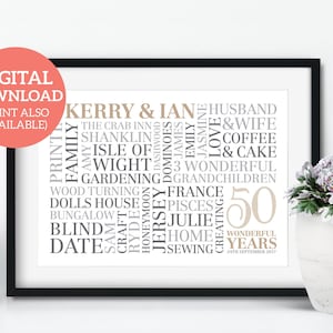 Golden Anniversary Word Art - Personalised Word Cloud - DOWNLOAD