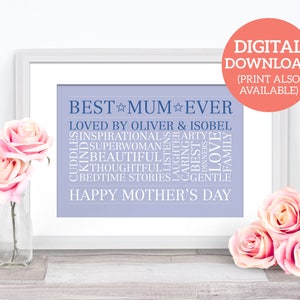 Mother&#39;s Day Word Cloud Gift - Personalised Word Art Poster - DOWNLOAD MDM02