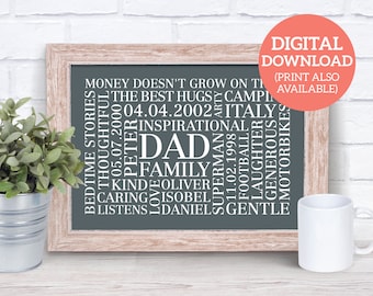 Fathers Day Word Art Poster - Personalised Word Cloud Gift - DOWNLOAD FDD05