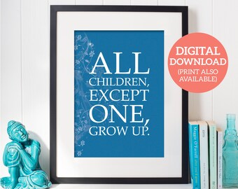 Póster de Peter Pan - Arte de palabras de Nunca Jamás - Regalo de Peter Pan - Impresión de arte de palabras de J M Barrie - Línea de apertura - Cita de libro - DESCARGAR PAN01