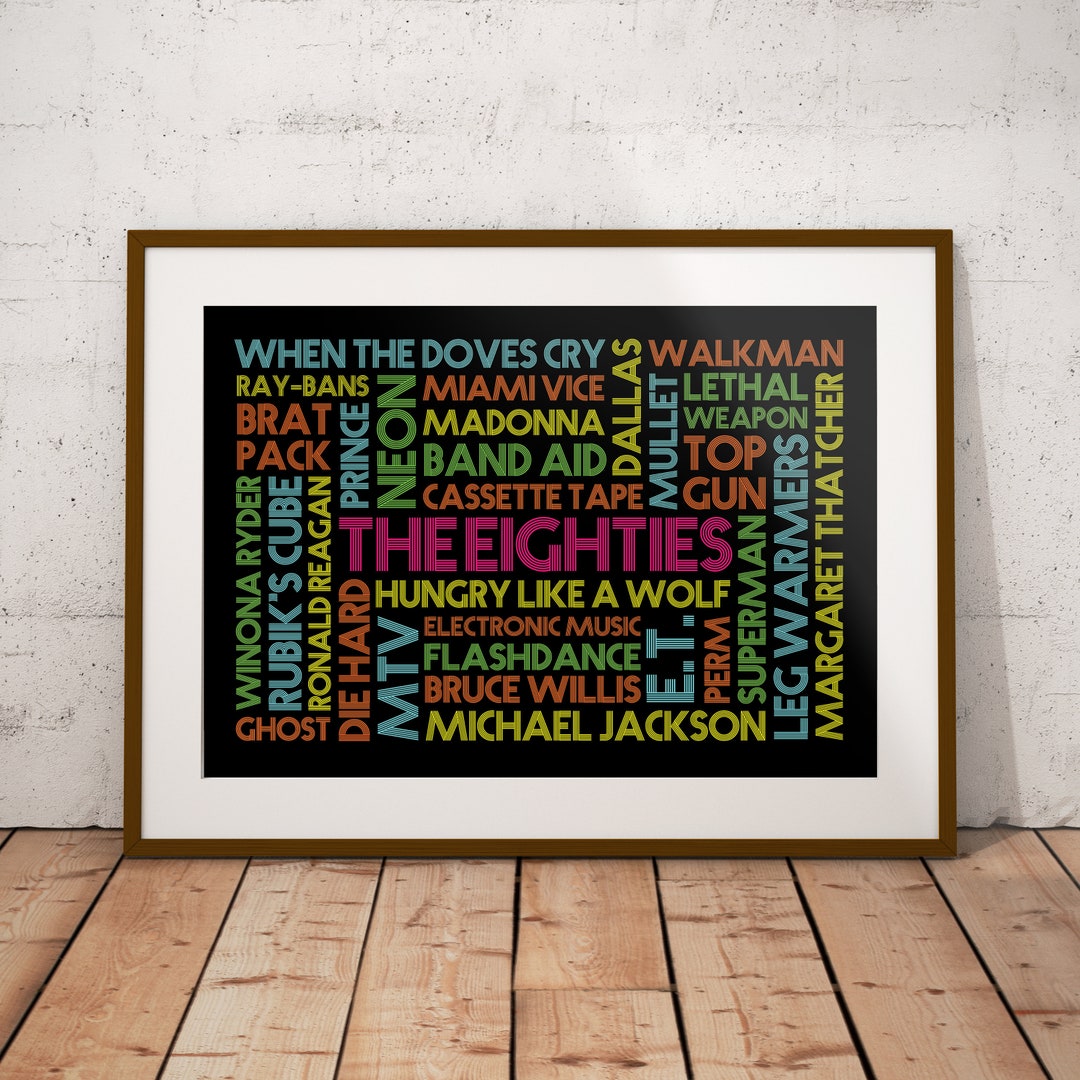 1980s Word Art Poster the Best of the 80's Word Cloud Gift for Him or ...
