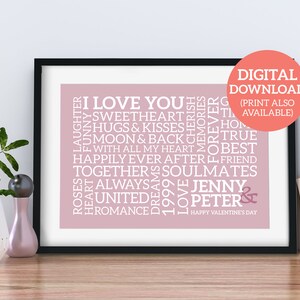 Póster de Word Art de San Valentín: regalo de nube de palabras personalizado: DESCARGAR