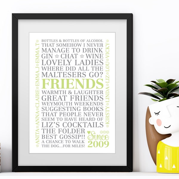 Friendship Word Cloud - Personalised Word Art Gift - PRINTED