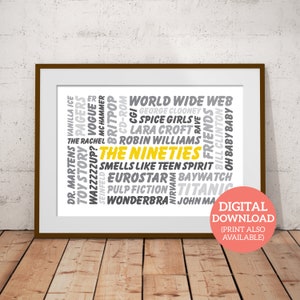 Il meglio del poster Word Art degli anni &#39;90 - Regalo Word Cloud del 1990 per lui o per lei - SCARICA DEC91