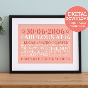 Regalo per il 16° compleanno - Word Art personalizzata - SCARICA