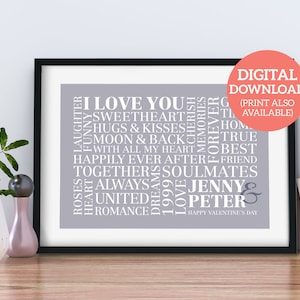Lovers Word Art Poster - Personalised Word Cloud Gift - DOWNLOAD