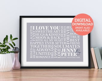 Lovers Word Art Poster - Personalised Word Cloud Gift - DOWNLOAD