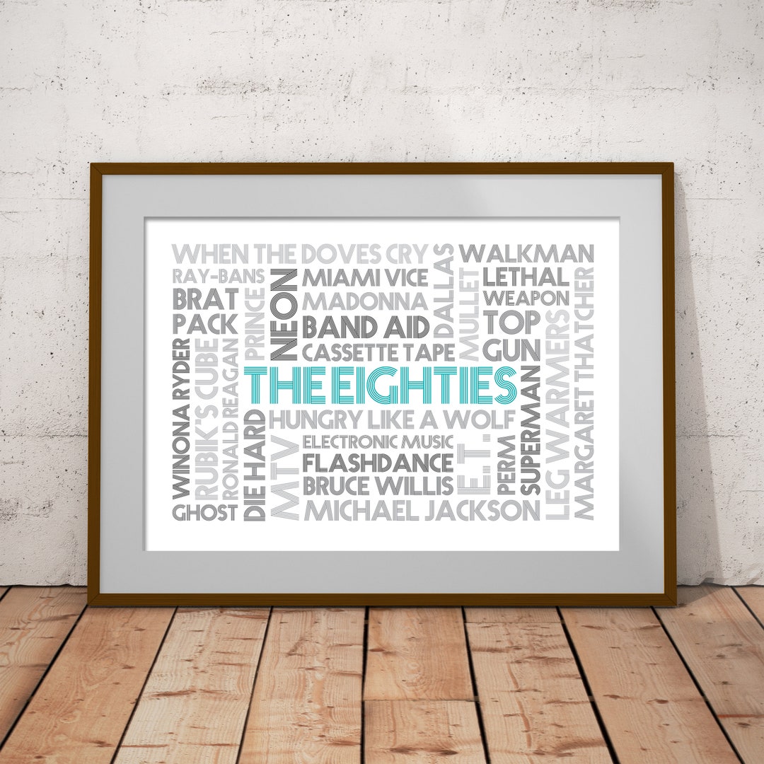 1980s Word Art Poster the Best of the 80's Word Cloud Gift for Him or