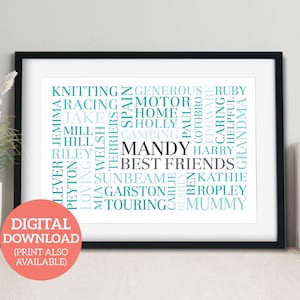 Personalised Friend Poster - Personalised Word Cloud Gift - DOWNLOAD