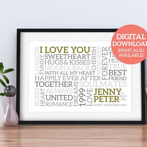 Couple&#39;s Word Art Poster - Personalised Word Cloud Gift - DOWNLOAD