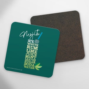 Mojito Cocktail Coaster - Word Art, Birthday Gift, Friend Gift, Rum Cocktail Gift