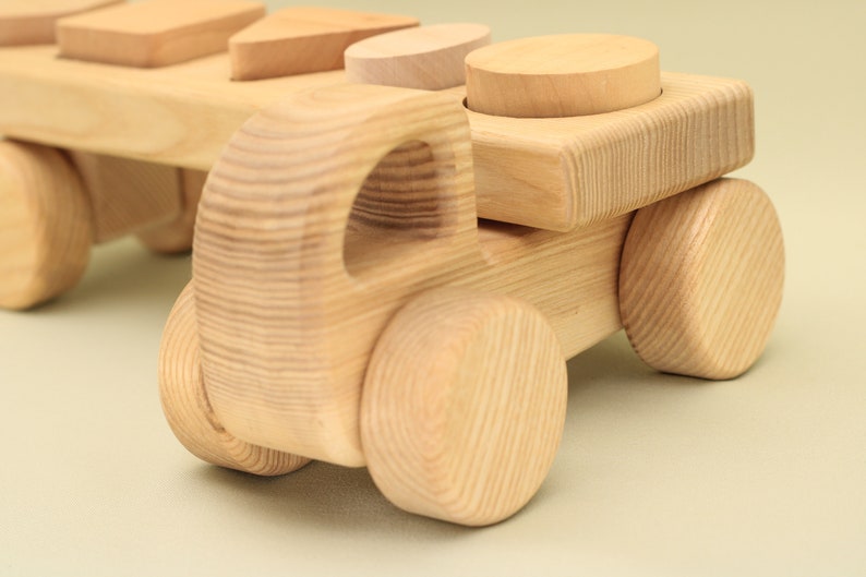 Handmade Wooden Car with Mathematical Trailer Montessori and Waldorf Educational Vehicle Gift for Little Boys and Girls Toys Free Shipping image 5