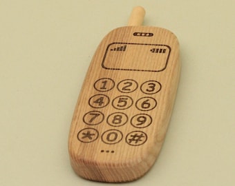 Natural Handmade Educational Wooden Mobile Phone - Waldorf and Montessori Inspired Toy Imaginative Play for Babies Free Shipping