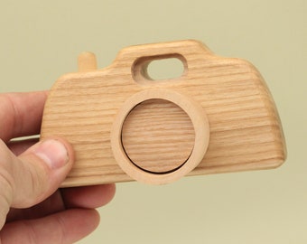 Natural Handmade Eco Friendly Educational Wooden Camera - Waldorf and Montessori Inspired Toy Imaginative Play Gift for Babies Free Shipping