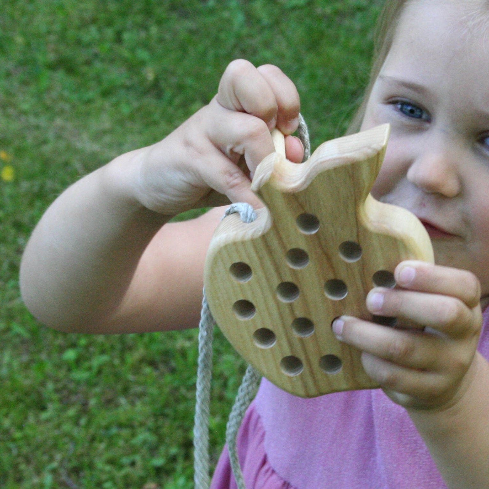 Wooden Threading Lacing Toys Apple solid ash wood linen Etsy