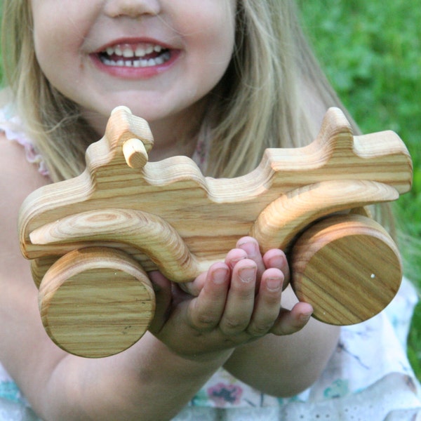 Handmade Organic Natural Wooden Quadracycle Motorbike with Moving Wheels Eco-Friendly Delights for Boys, Lotes Toys Baby Gift Free Shipping