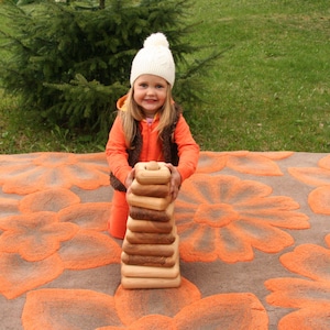Handmade Educational Giant Wooden Stacking Pyramid Natural Montessori and Waldorf Inspired, 10 Square Parts 20 cm Base Lotes Toys Baby Gift