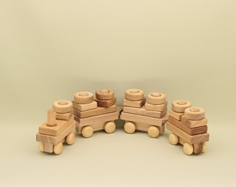 Handmade Wooden Stacking Train: Montessori Toy with 30 Blocks