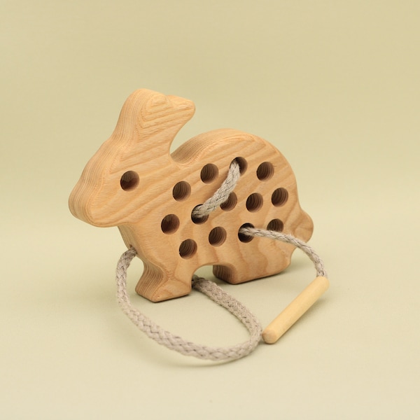 Jouet de laçage à fileter en bois fait main, aventure de lapin, motricité fine, apprentissage Waldorf Montessori, cadeau parfait, livraison gratuite