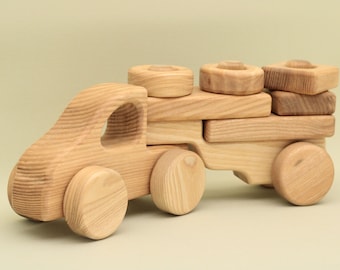 Wooden Car Constructor: Montessori Stacking Toy with Trailer