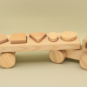 Handmade Wooden Car with Mathematical Trailer Montessori and Waldorf Educational Vehicle Gift for Little Boys and Girls Toys Free Shipping image 1
