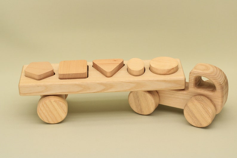 Handmade Wooden Car with Mathematical Trailer Montessori and Waldorf Educational Vehicle Gift for Little Boys and Girls Toys Free Shipping image 1