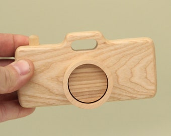 Natural Handmade Eco Friendly Educational Wooden Camera - Waldorf and Montessori Inspired Toy Imaginative Play Gift for Babies Free Shipping